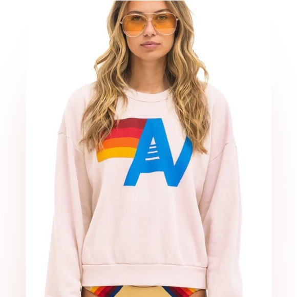 Aviator Nation Tops - Aviator Nation Logo Crew Light Pink Small